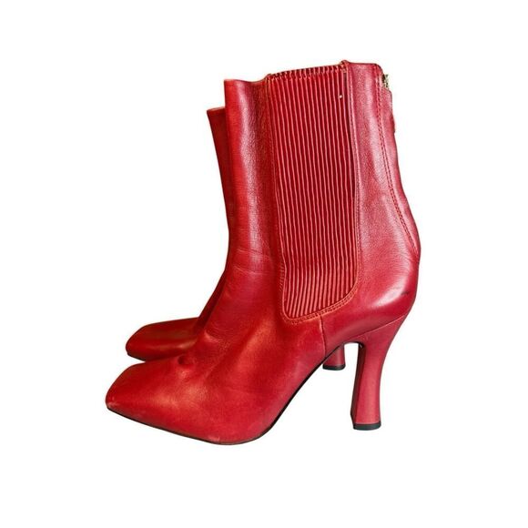 Zara Red REAL Leather High Heel Square toe Boots EU 38 / US 7.5 - Picture 5 of 13